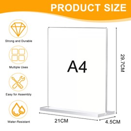 KUIZHEN A4 Acrylic Sign Holder, 2PCS A4 Menu Holders, Double Side Display A4 Clear Poster Holder Display Stand for Office Store Restaurant