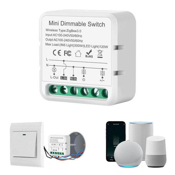Zigbee Dimmer Flush-Mounted, Zigbee3.0 Dimmer Switch, Dimmer Switch for LED