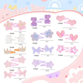 Cosmeria Pack of 24 Hair Clips Girls, Cute Glitter Hair Accessories for Children, Colourful Shapes for Toddlers and Girls