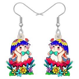 HUAGEO Acrylic Floral Easter Egg Bunny Rabbit Dangle Earrings For Women Novelty Jewellery Fun Holiday Gifts Charms (Floral)