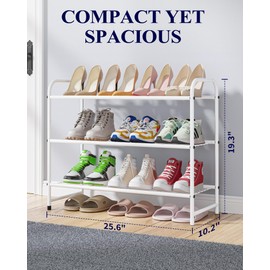 Kitsure Shoe Rack - Stainless Steel Shoe Organizer, Sturdy Shoe Rack for Closet and Front Door Entrance, Free Standing Shoe Shelf, Closet Organizers and Storage, 25.6" Wide - 3 Tier, White