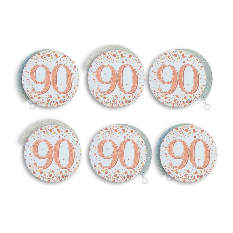 OakTree Sparkling Fizz Hanging Swirls 90th White & Rose Gold