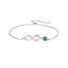 Custom4U Ankle Bracelets for Women 925 Sterling Silver Anklet Infinity Bracelet White Gold Plated Infinite Love Symbol with Cubic Zirconia Birthstone Charm Valentines Mother's Day Gift for Women Lady