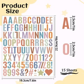 1470 Letter Stickers 15 Sheets Alphabet Stickers Number Small 1 Inch Vinyl Self-Adhesive Stick on Letters for Scrapbooking Water Bottles Cup DIY Crafts Sign Labels Notebook Mailbox (15, Boho)
