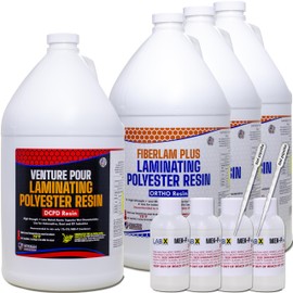 VENTURE POUR 1gallon & FIBERLAM 3 Gallon (total 4 Gallons) Polyester Resin +MEKP Hardener; Low Viscosity Coating for Laminating Fiberglass mat/Biaxle/Cloth; Boat/RV/Automotive/Canoe| with finish resin