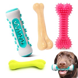 Geco 4Pack Chew Bone Toys, Durable Dog Toys Natural Rubber Toys, Interactive Bite Bone Toys Dog Chewing Sticks