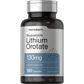 Horbäach Lithium Orotate 130mg | 180 Capsules | Non-GMO, Gluten Free | 5mg Bioavailable Elemental Lithium