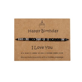 COLORFUL BLING Inspiration Morse Code Bracelet Natural Stone Beads Adjustable Bracelet Birthday Gift for Daughter Sister Mom-black