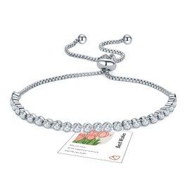 YOEE Adjustable Tennis Bracelets for Women, Sterling Silver Bracelet Silver Crystal Friendship Bracelet, Diamond Cubic Zircona Bracelet Birthday Gifts Mothers Day Gifts from Daughter Mum Gifts
