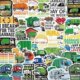 Garbage Truck Stickers 50Pcs Waterproof Cartoon Cute Trash Truck Stickers for Water Bottle Scrapbook Bumper Laptop Luggage Skateboard Cars Bike Guitar,Vinyl Funny Garbage Truck Sticker for Teens Boys