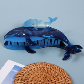 Whale Hair Claw Clip Blue Acrylic Strong Holder Jaw Barrettes Clamp Big Ocean Animal Hairpin Non Slip for Women Girls Thick Curly Fine Hair Decor Accessory Gift