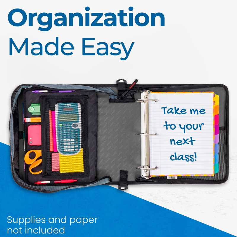 Case-it Mighty Zip Tab School Zipper Binder | 3-Inch O-Rings,