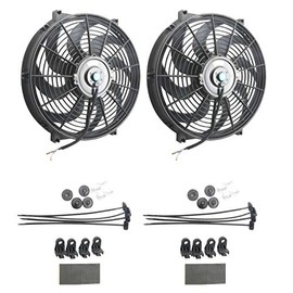 Upgr8 Universal High Performance 12V Slim Electric Cooling Radiator Fan with Fan Mounting Kit (14 Inch Black, 2 Pack)