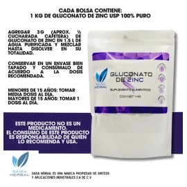 Gluconato De Zinc Polvo 1 Kg Saisa Herbal Zinc                                                                                                        
