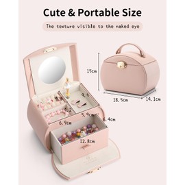 Vlando Musical Jewellery Box with Spinning Ballerina, Lockable Jewelry Case with Unicorn Sticker for Children Bracelet, Ring, Necklace, Gift for kids (Peach Pink)