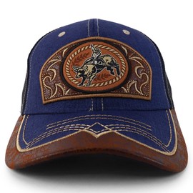 Trendy Apparel Shop Rodeo - Gorra de piel con parche de camionero, Negro marino, Large