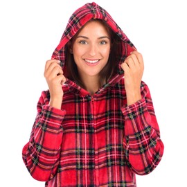 Body Candy Women's Plush Adult Animal Hood Onesie Pajama (Tartan Plaid, Medium)