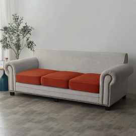 Henbula Cushion Covers Seat Cushion Covers Velvet Stretch Cushion Slipcover Furniture Protector Seat Cushion Sofa Cover Sofa Seat Couch Cover (3, Burnt Orange), (YP-Cushion Covers)