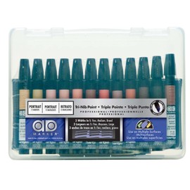 The Original Chartpak AD Markers, Tri-Nib, 12 Assorted Portrait Colors in Reusable Plastic Carrying Case, 1 Each (FLT12)