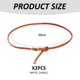 EPCDBBRT 2 Pieces Woven Belts, Thin Belts For Women, Vintage Belts, Decorative Belts, Adjustable Belts, Dress Belts, Clothing Accessories