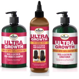 Difeel Ultra Growth 3-PC Set: Shampoo 12 oz, Conditioner 12 oz & Hair Oil 8 oz
