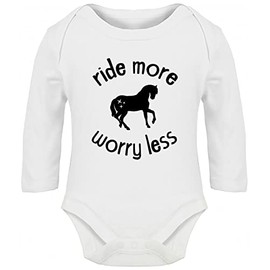 Hippowarehouse Ride More Worry Less Baby Vest Bodysuit (Long Sleeve) Boys Girls White
