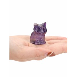 GEHECRST 1PC Cute Amethyst Crystal Cat Figurine Mini Carved Lucky Natural Gemstone Cat Statue Decor for Home Desk Crystal Cat Gifts for Cat Lover