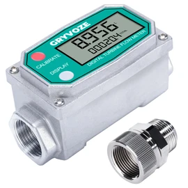 GRYVOZE 3/4 Inch Water & Fuel Flow Meter with Swivel 360 Connector, for 4-50 LPM Inline NPT Thread ±1% Accuracy Flowmeter for Diesel, Gas Oil, Gasoline, and Other Liquids (Alu Alloy)