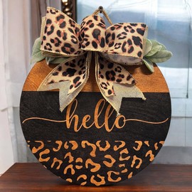 Wood front door sign Wood sign Home decor Welcome sign Sign for front door House warming gift Wedding gift (Hello Cheetah, 15" Width)