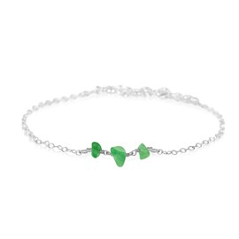 Aventurine Beaded Chain Anklet in Sterling Silver