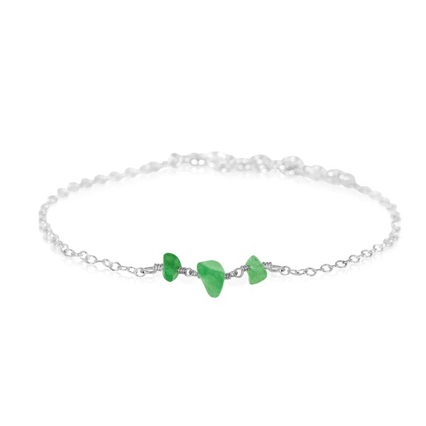 Aventurine Beaded Chain Anklet in Sterling Silver