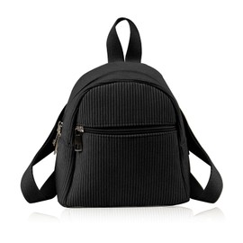 Energather Cute Small Backpack, Corduroy Mini Backpack Small Backpacks for Women and Girls, Portable Ladies Small Backpack with Adjustable Strap for Walking, Shopping, Travel, Dating (black)