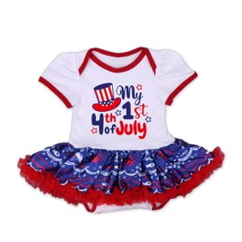 RONGTAI Baby Girl 4th of July Outfit Independence Day Tutu Skirt Short Headband Set My 1st Fourth of July Outfits 0-3 Months