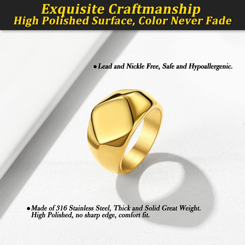 Bestyle 18K Gold Plated Band Ring Square Shape Gold Signet