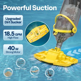 VIVOHOME Cordless Pool Vacuum with Telescopic Pole, Powerful Suction up to 18.5 GPM, 60 Mins Running Time, Handheld Rechargeable Swimming Pool Cleaner for Pools/Spas/Hot Tubs - Yellow