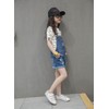 KIDSCOOL SPACE Little Girl Jean Overalls,Big Ripped Denim Shortalls,Blue,9-10 Years