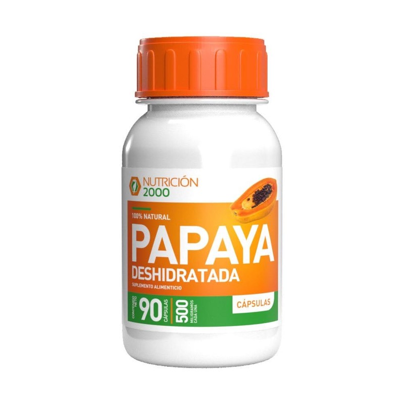Papaya Deshidratada 500 mg N2000, 90 Cápsulas, Extracto de Papaya,