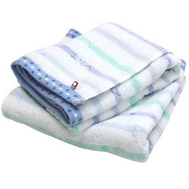 Imabari Towel, Certified Bath Towel, Hiorie, Border Jacquard Lilic, Set of 2, Blue, Made in Japan, Imabari Brand, Quick Drying, Cotton, 100% Cotton