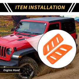 REPAIROCK 1 Pair Car Front Hood Air Outlet Vent Cover Trim for Jeep Wrangler JL JLU Gladiator 2018-2024 Hood Engine Bonnet Air Vent Outlet Cover Bezels ABS Orange