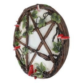 Wicca Toadstool Ivy Leaves Twisted Branches Pentagram Star Wall Decor Plaque
