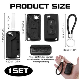 2 Button Car Key Casing, Key Shell Car Replacement Key Compatible with Peugeot CE0523 207 307 308 407 607 and Citroën C2 C3 C4 C5 C6, Robust Replacement Key Shell