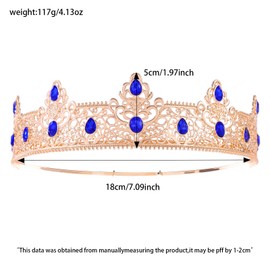 Blue King Crown for Men Decoration for Birthday Prom Party Costume Wedding Halloween Father's Day Gift for Men Father Husband Friend