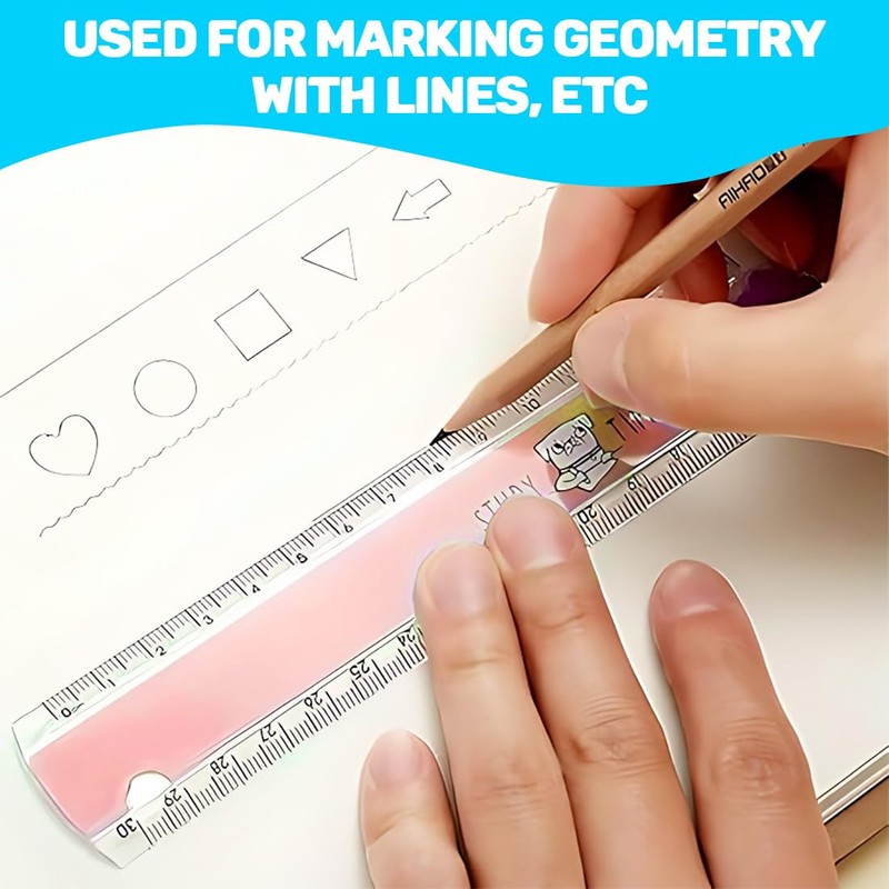 Pack of 4 Rulers 30 cm Primary School, Multifunctional Folding