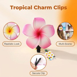 12PCS Diameter 2.36inch Hawaiian Hawaii Plumeria Foam Flower Alligator Hair Clips Hair Clasp Hair Holder Barrettes Hair Pins For Women Lady Girls (Yellow)