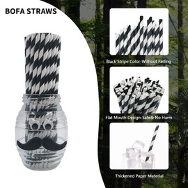 Pack of 100 Black White Striped Paper Straws, 100% Biodegradable Black White Drinking Straws, Disposable Paper Straws for Restaurants, Juices, Smoothies