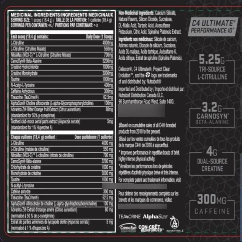 Cellucor C4 Ultimate 40 Servicios 736 Gr Sabor Icy Blue