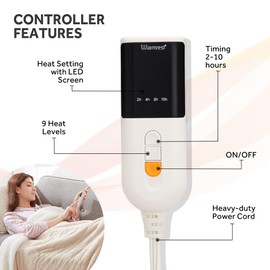 Warmrest Heated Blanket Electric Blanket Full Size Soft Flannel Sherpa, 6 Heat Levels Fast Heating, 2 to 10 Hours Auto-Off Detachable Controller Machine Washable, Beige 72"x84"