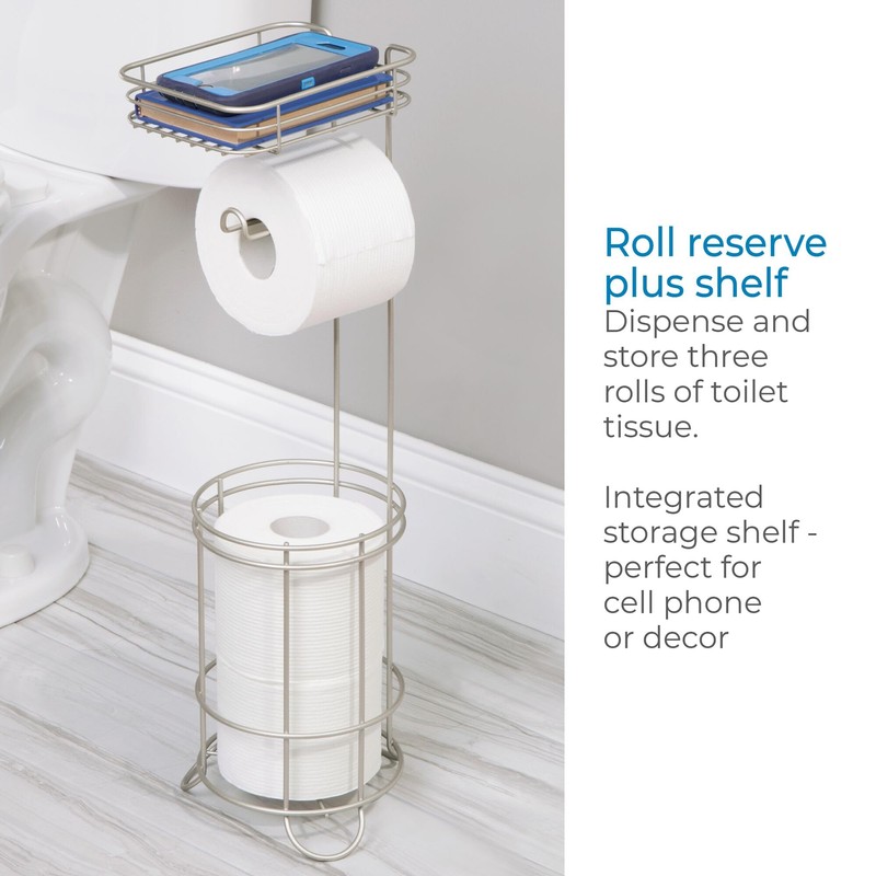 iDesign Weston Toilet Paper Holder Stand with Shelf, Satin