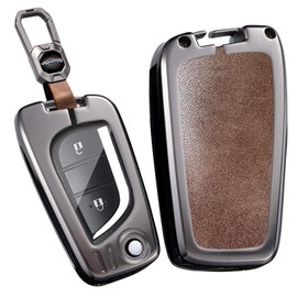 TECART Fit for Toyota Flip key fob cover with keychain,Zinc Alloy Protection key Shell,2/3/4 Buttons Fit For Camry Corolla, Short Keychain-brown