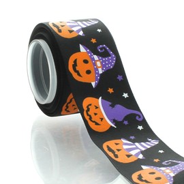 1.5" Black Jack-o-Lantern Grosgrain Ribbon 5yd